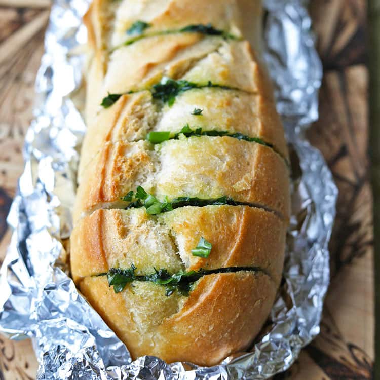garlic bread with wild garlic.