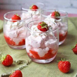 simple strawberry mousse with strawberries.