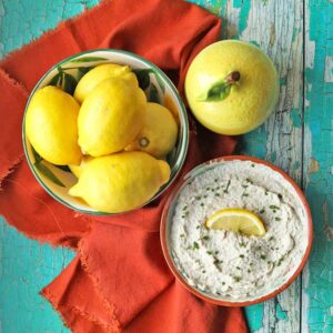 smoked mackerel pate with bowl of lemons.