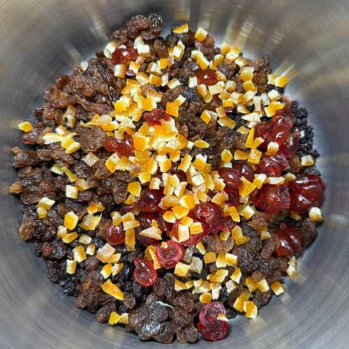 dried fruit with cherries and peel.