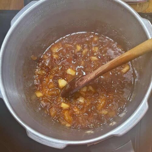 plum chutney in pan